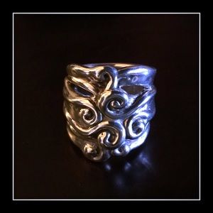 STERLING CHUNKY MODERNIST SCROLL RING SZ 5🧜🏼‍♀️